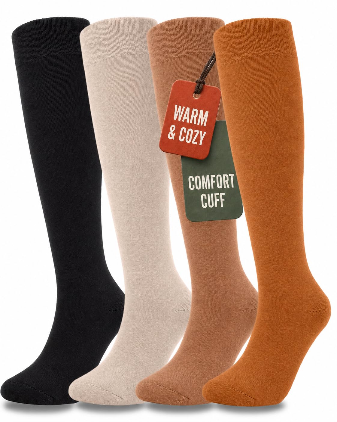Aoliks Chaussettes hautes chaudes pour femme, chaussettes thermiques en coton pour la randonnée, le ski, cadeaux d'hiver