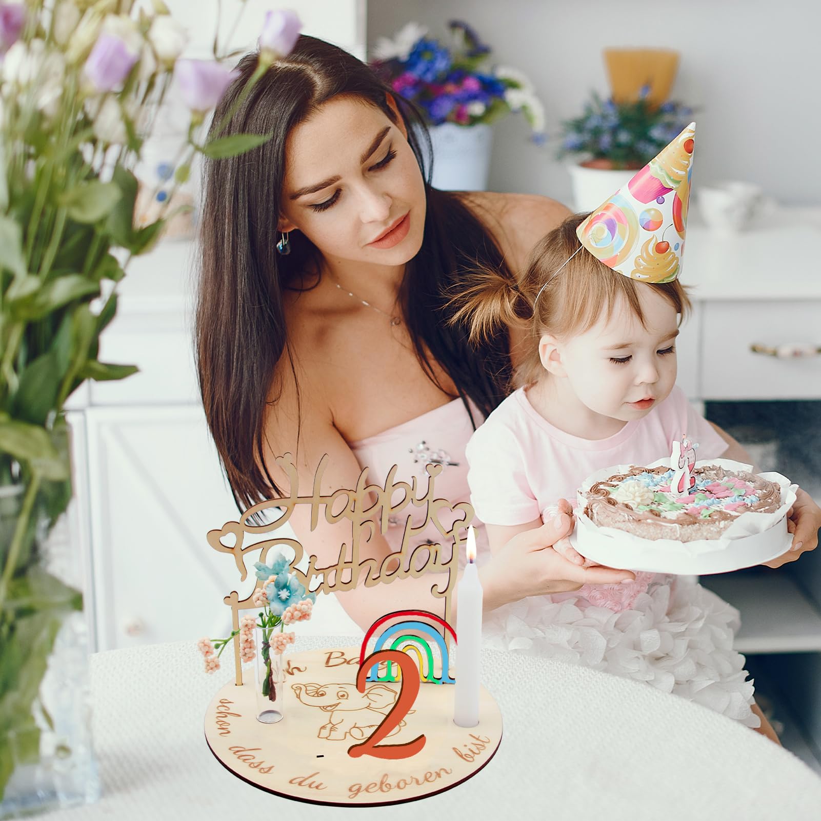 Assiette D’anniversaire En Bois Personnalisable – Avec Chiffres 0 à 9, Bougie Et Vase – Cadeau Enfant Garçon Ou Fille