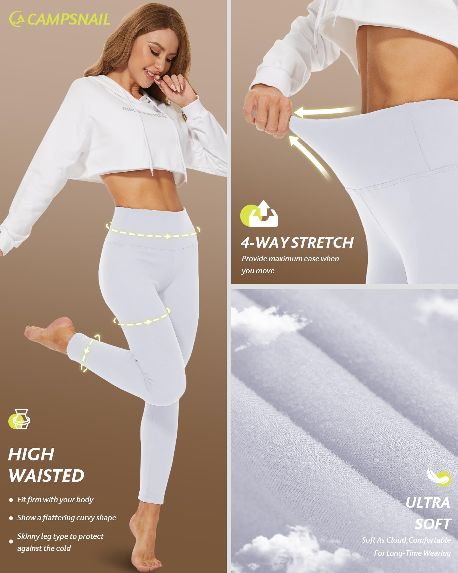 CAMPSNAIL Fleece Lined Leggings Women - Thick Soft High Waisted Black Tummy Control Thermal Warm Velvet Pants for Cold Winter