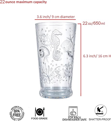 Miniatura 7 de KX-WARE Sea Ocean Life - Juego de 4 vasos de plástico de 20 onzas