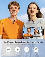 Vista 2 de Mini micrófono inalámbrico para iPhone, paquete de 2 micrófonos Lavalier para grabación de video, micrófono de solapa con reducción de ruido 2 en 1