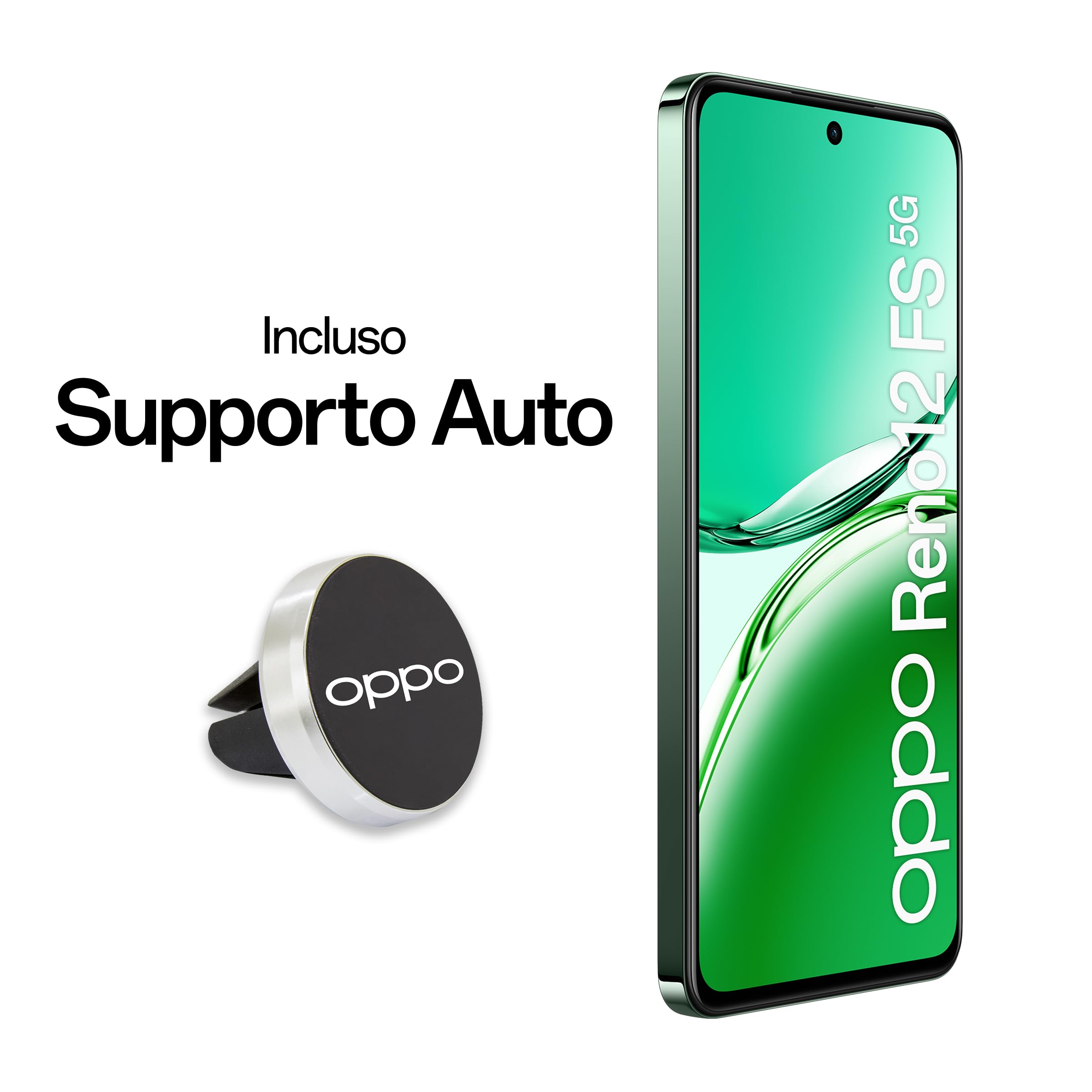 OPPO Reno12 FS 5G AI Smartphone, Tripla fotocamera 50+8+2MP, Selfie 32MP, Display 6.67” 120HZ AMOLED FHD+, 5000mAh, RAM 24GB (12+12) +ROM 512GB, Supporto Auto [Versione Italia], Black Green