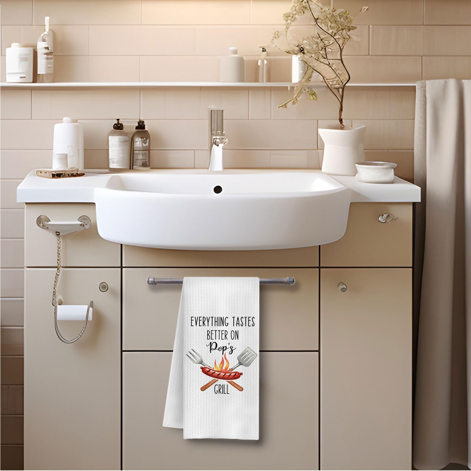 Pop Grandpa Grilling Gifts Kitchen Towels, Grandpa Gifts from Grandkids Dish Tea Towels, Everything Tastes Better on Pop's Grill Decorative Hand Towel for Kitchen, 16x24 Inch - Image 3