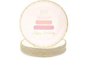 Pink Happy Birthday Paper Plates for Girls Birthday Party (48 Pack, 9 Inch)