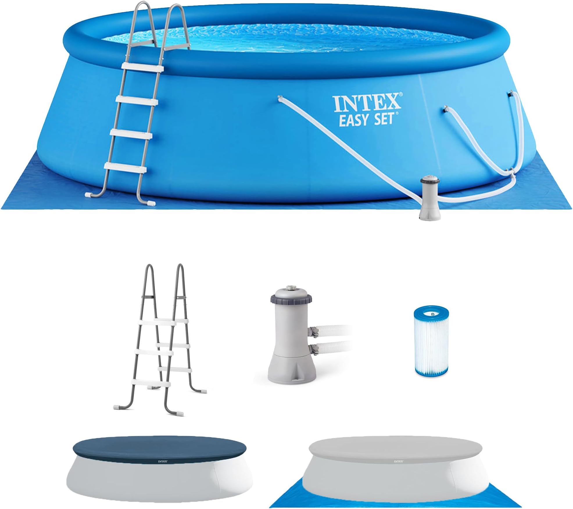 Intex 15ft X 48in Easy Set Pool Set with Filter Pump, Ladder, Ground Cloth & Pool Cover