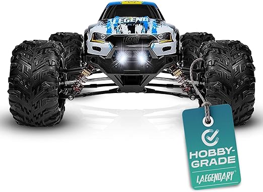 LAEGENDARY 1:10 Scale 4x4 Off-Road RC Truck - Hobby Grade Brushed Motor RC Car with 2 Batteries, Waterproof Fast Remote Control Car for Adults