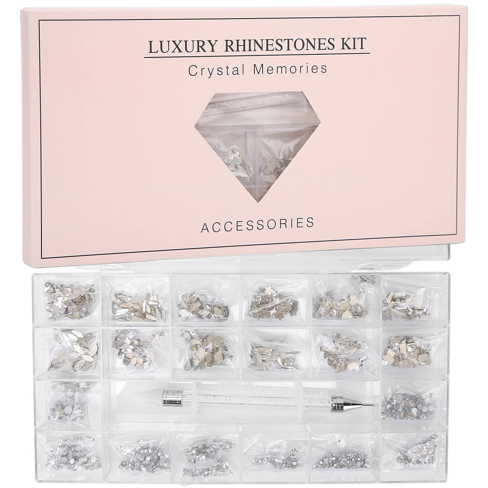 Cristales para Uñas en 13 Tamaños AB Diamantes De Imitación De Cristal Del Arte Del Clavo y Cristal Transparente con Pluma Punteadora De Diamantes De Imitación 3100 Piezas
