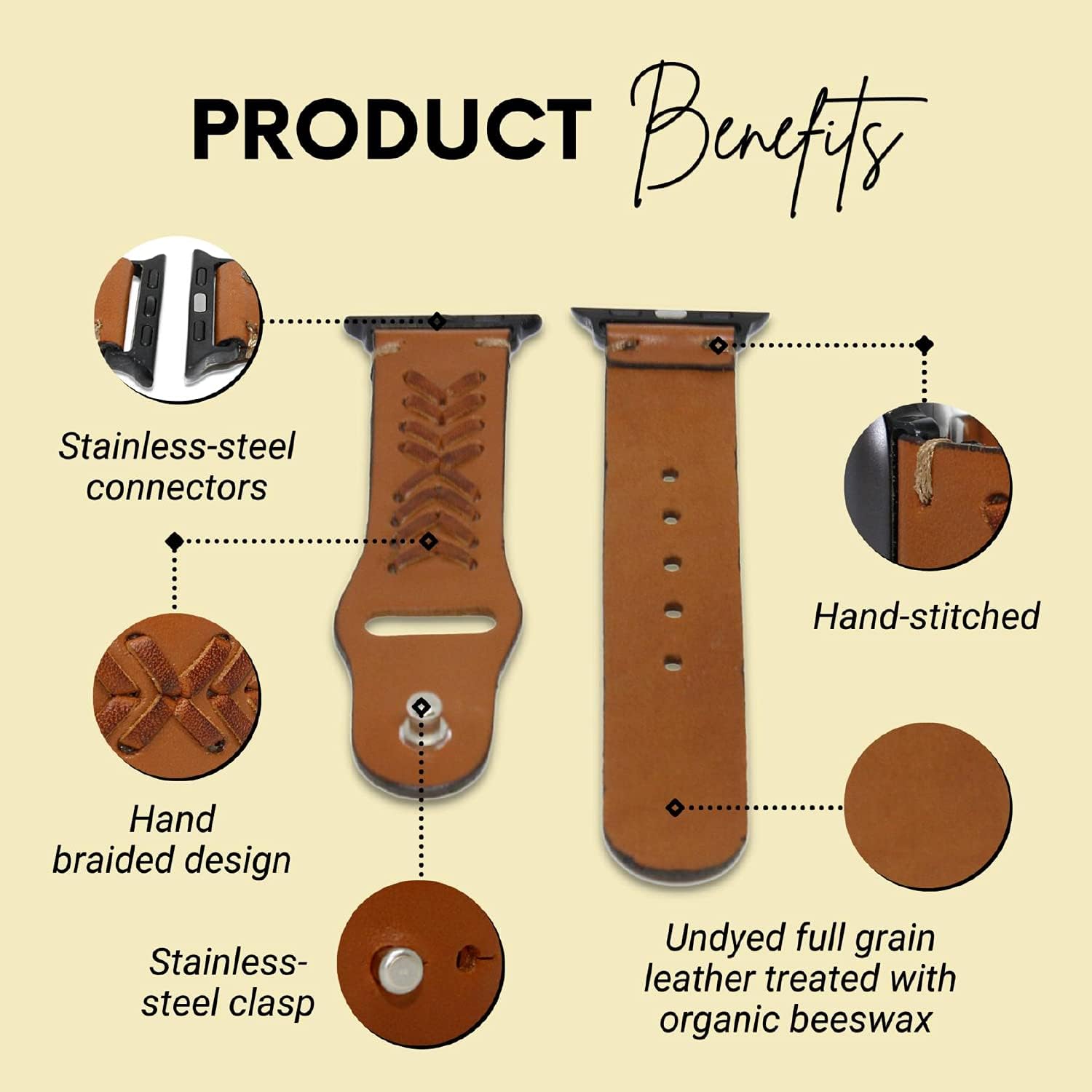 Sambboho - All Natural Soft Leather Watch Bands w/Durable Hand Stitched Bead Embroidery
