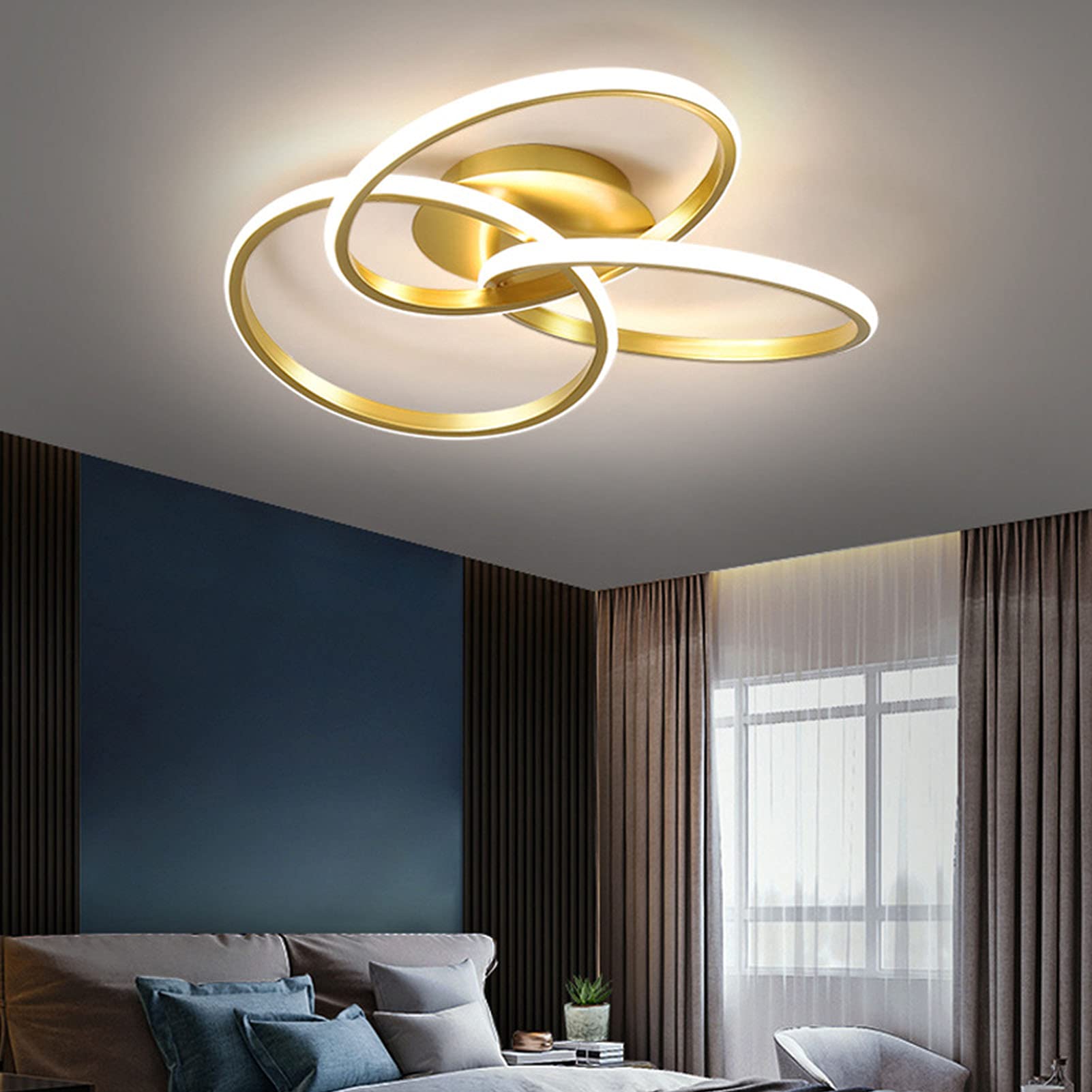 LED Ceiling Light With Remote Control, Dimmable, Modern Acrylic Shade Pendant for Living Room, Kitchen, Bedroom Decoration (Gold, 42cm/24W)
