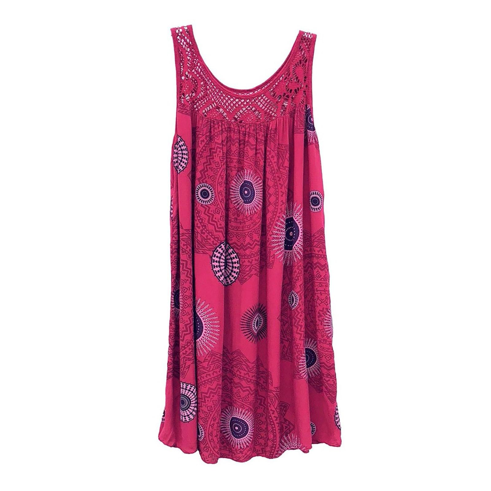 SHOBDW 2024 Vestidos Mujer Verano Nuevo Floral Vestidos-Casual Cuello Redondo Sin Mangas Suelto Retro Elegante De Fiesta Mujer Cortos Talla Grande Beach O-Neck Maxi Cortos Playa Cortos Fiesta Vestidos