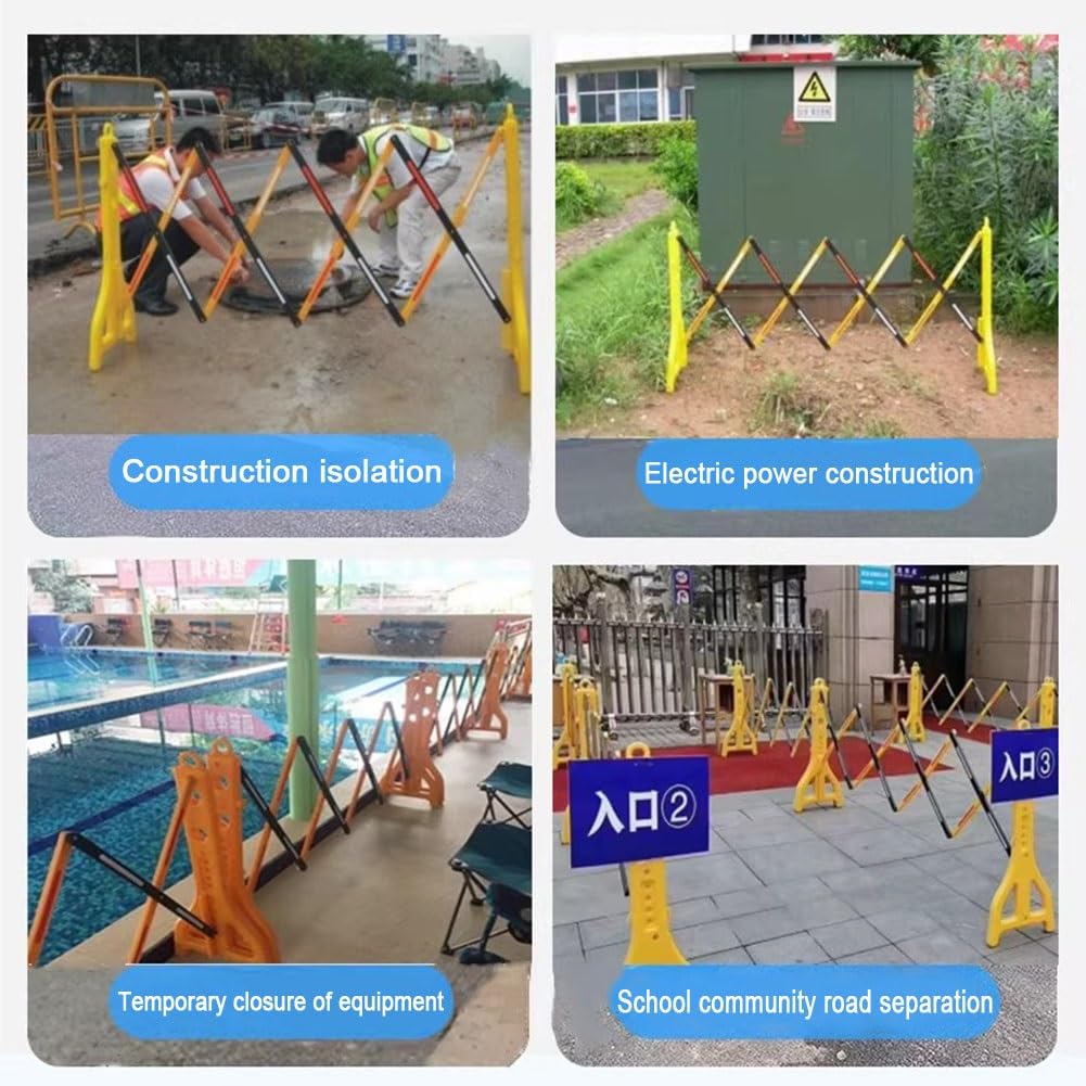Barrera de tráfico portátil y Extensible - Barrera de Seguridad Comercial para accesos de Obras y Control de tráfico (Amarillo) - Valla Ligera y Duradera