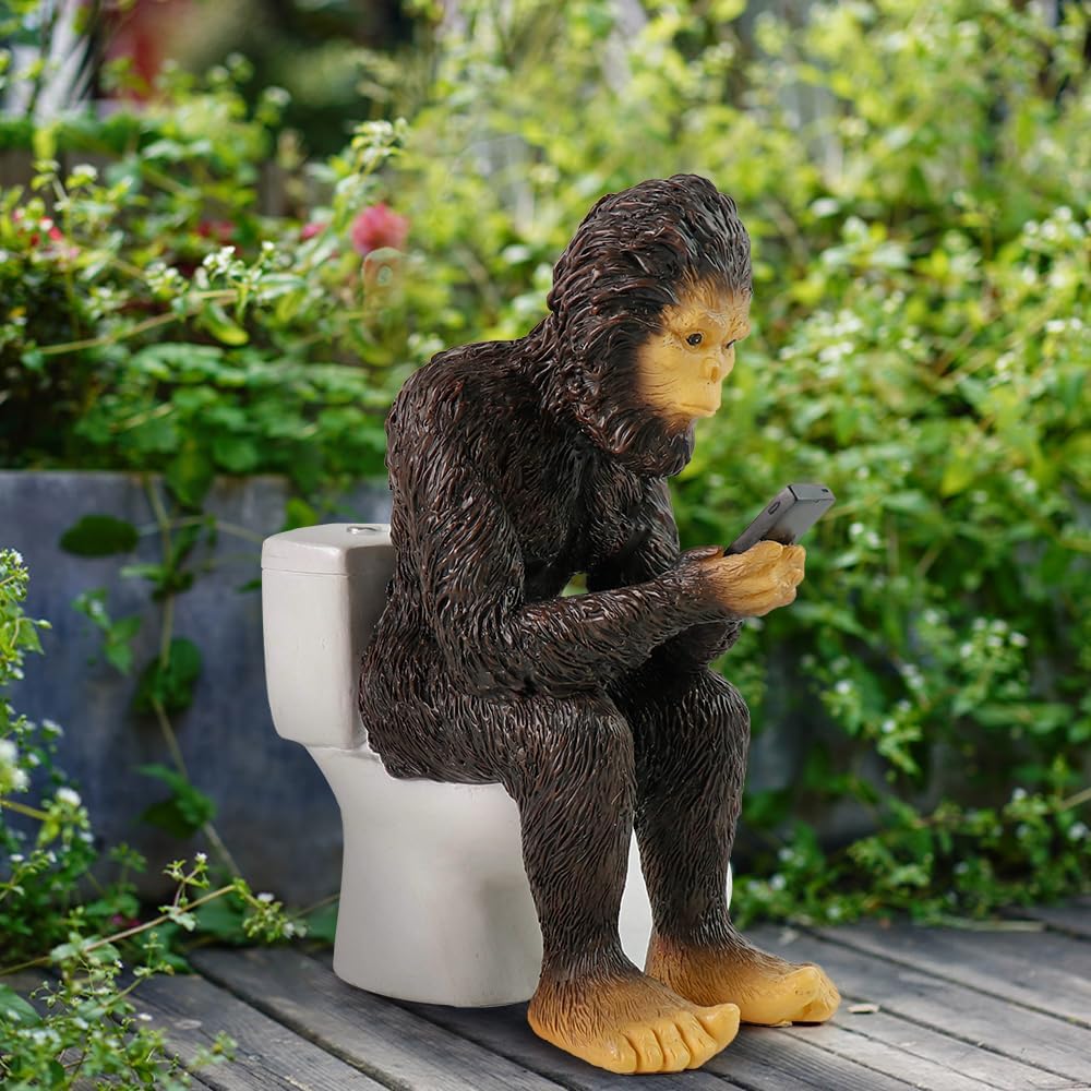 TB TIBAG Bigfoot Garden Statues Outdoor Indoor Decorations, Big Foot Figurine Sasquatch Sit on Toilet Funny Yard Decors for Front Porch Patio Lawn Decorations, Bigfoot Gifts Sasquatch Gifts