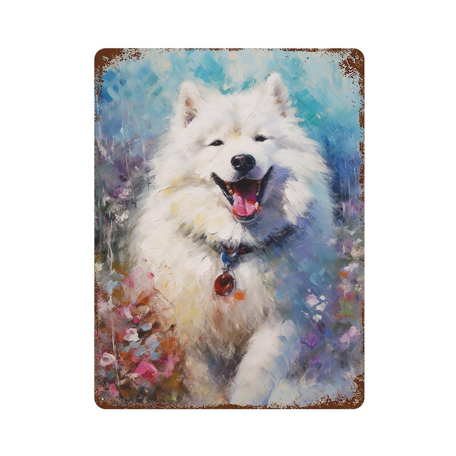 Rust Effect Palette Samoyed Painting Rusty Metal Tin Sign 15.7"x11.8", Old School Wall Decor for Basement, Hobby Room And Garage Decor