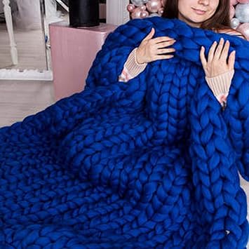 Handmade Chunky Knitted Blanket Royal Blue, Chunky Knit Blankets Soft Stylish & Cosy Beautiful Home Decor Cozy Throw Blankets, Couch, Bed, Chair, Sofa, Gift-20x20inch