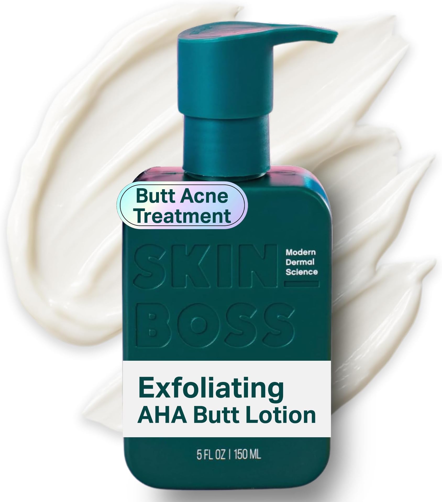 SKINBOSS 5oz Butt Acne Clearing Treatment - Body Acne Lotion for Pimples on Buttocks, Thighs, & Body, Targets Folliculitis, Scars, & Dark Spots, Hydrating Anti-Blemish Body & Self-Care Butt Cream