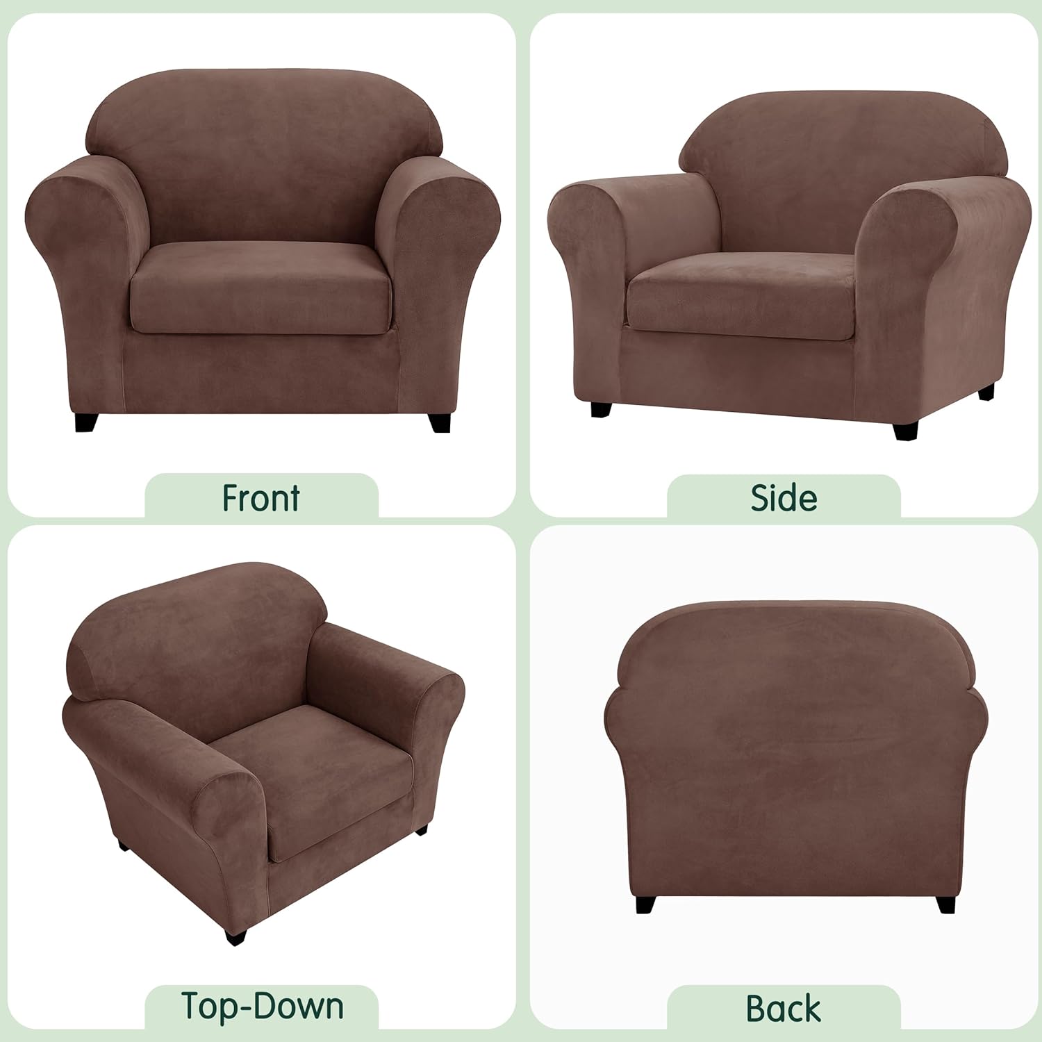 CHUN YI 2 Piece Velvet Armchair Cover Couch Covers 1 Cushion, Water Resistant Chair Slipcover with Arms, Non Slip High Stretch Thick Furniture Protector for Dogs Pets, Small, Brown