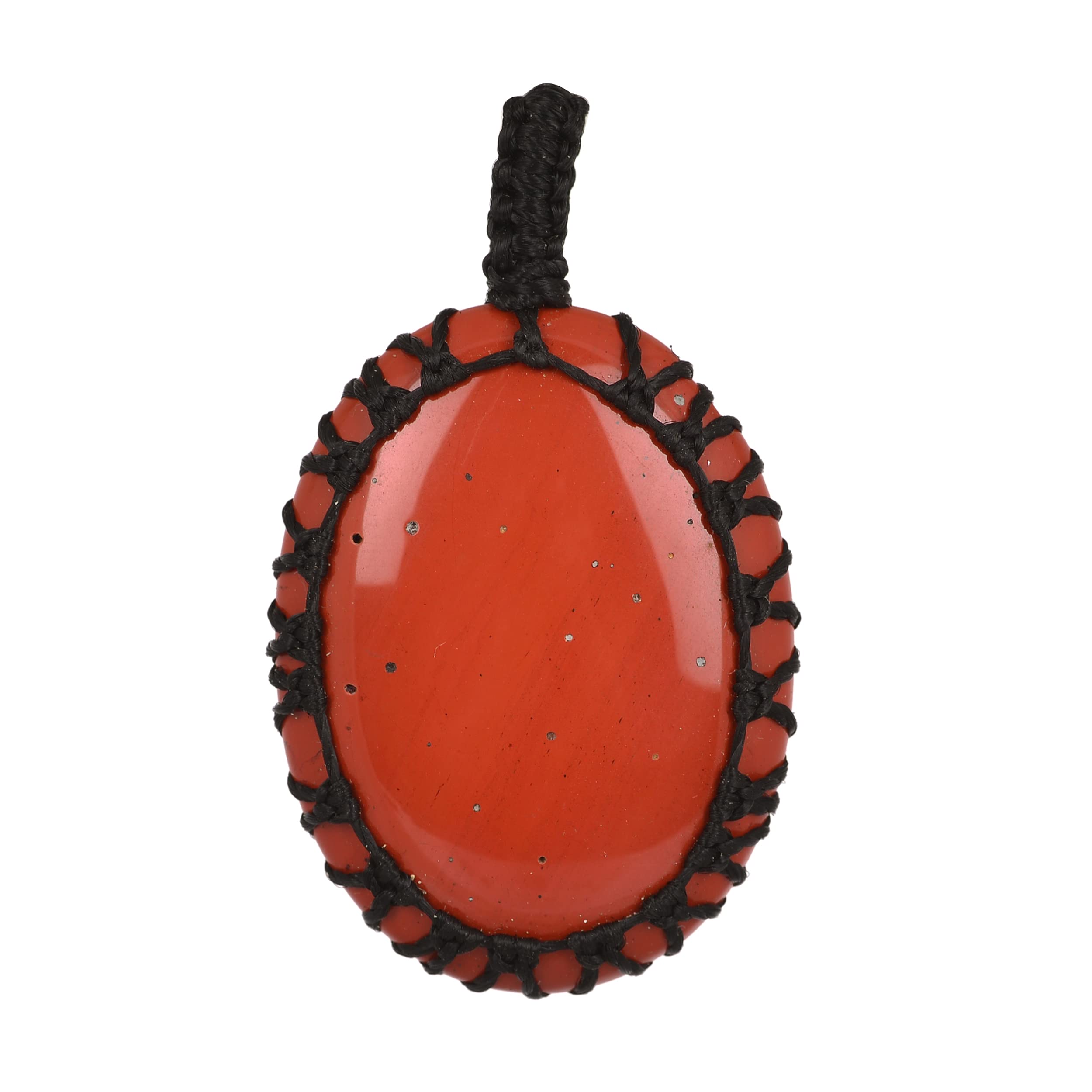 KESAR ZEMSNatural Handmade Red Agate Stone Crystal Pendant Necklace With Black Thread Wrapped Locket In Oval shape For (1 Pc)