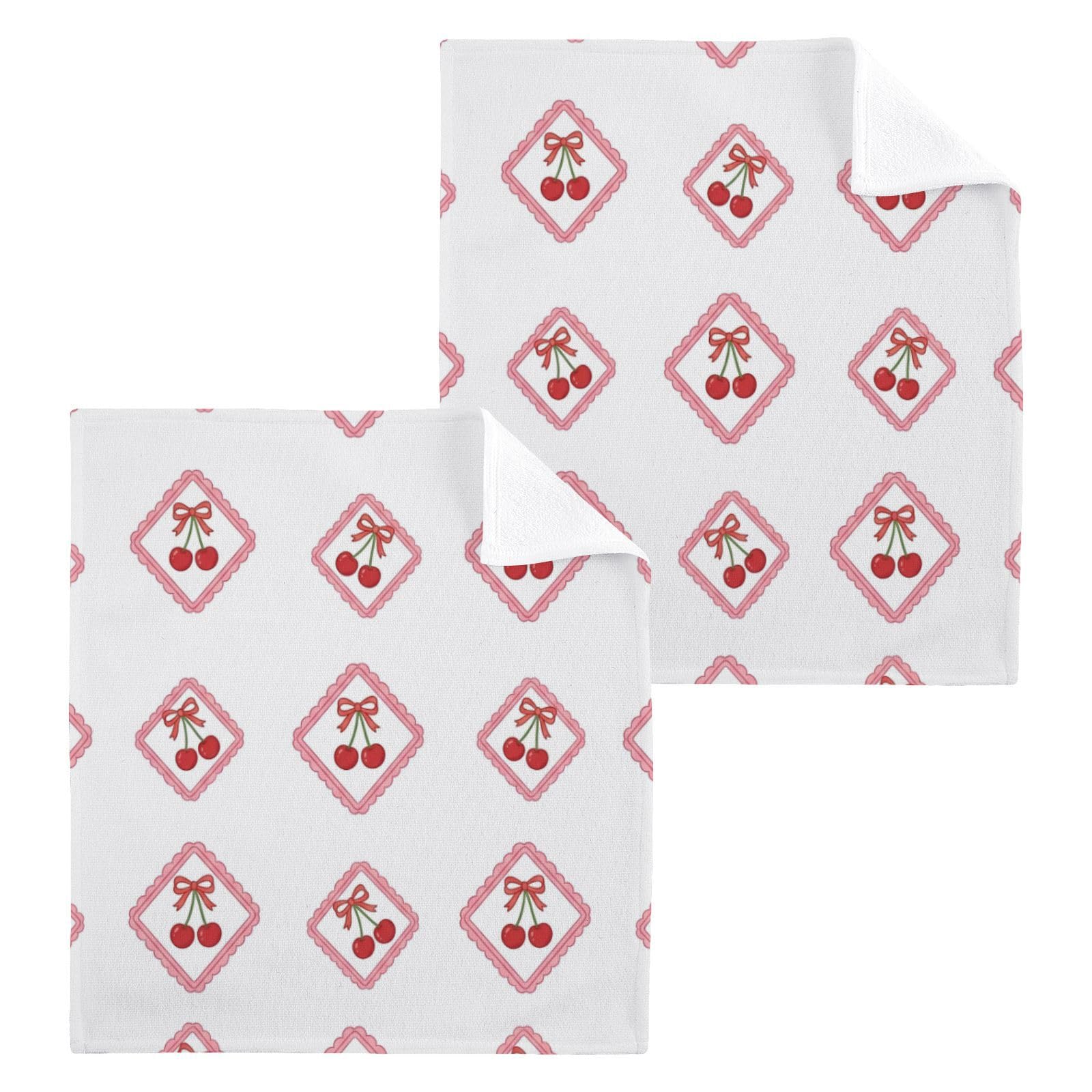 BOESI Cherry Pattern 12x12in Cotton Washcloth,Face Towel