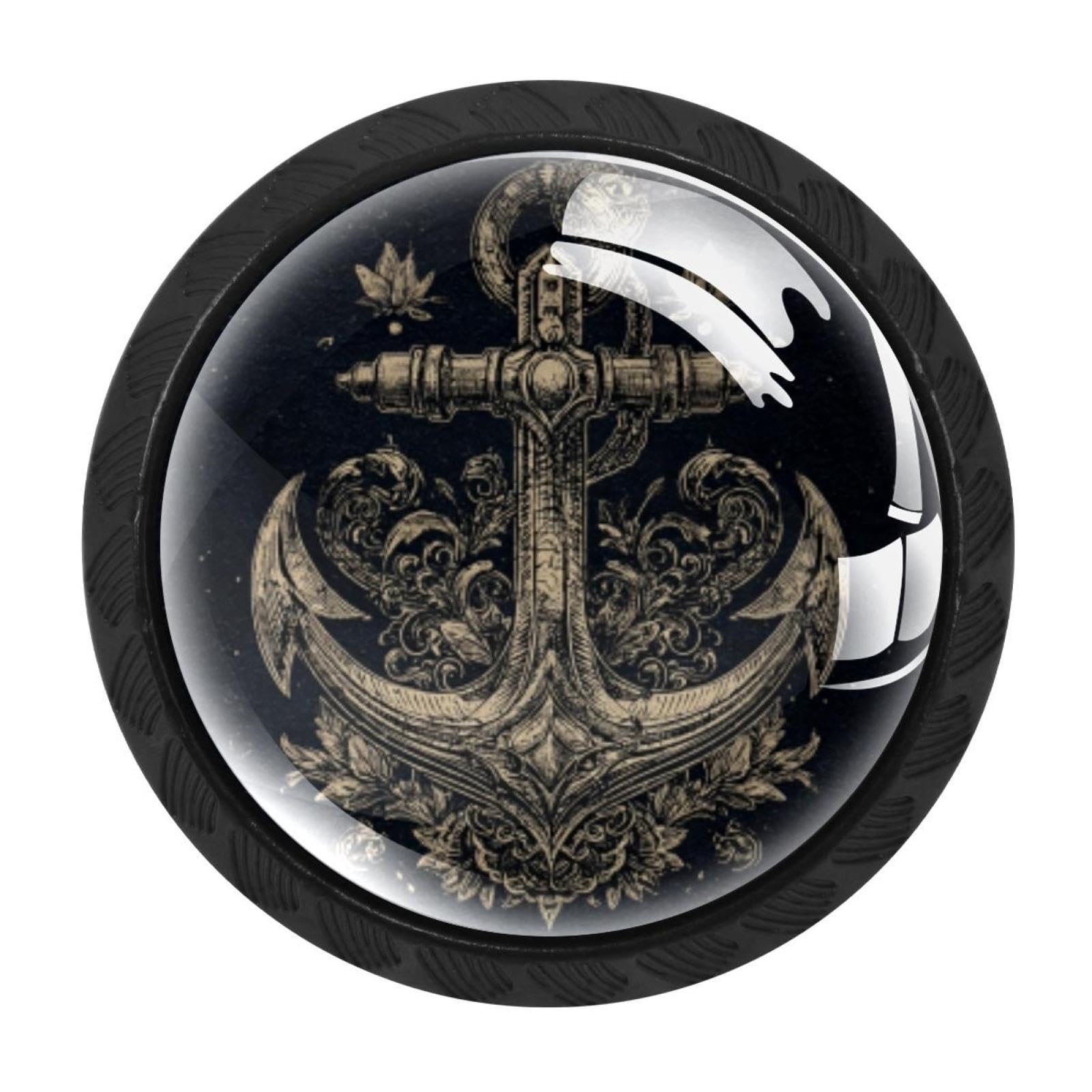 CHENZZZZ 4 Pack Black Vintage Anchor (1) Drawer Knobs, Cabinet Knobs Round Glass Knobs for Kitchen Cabinet Hardware Bathroom 35MM