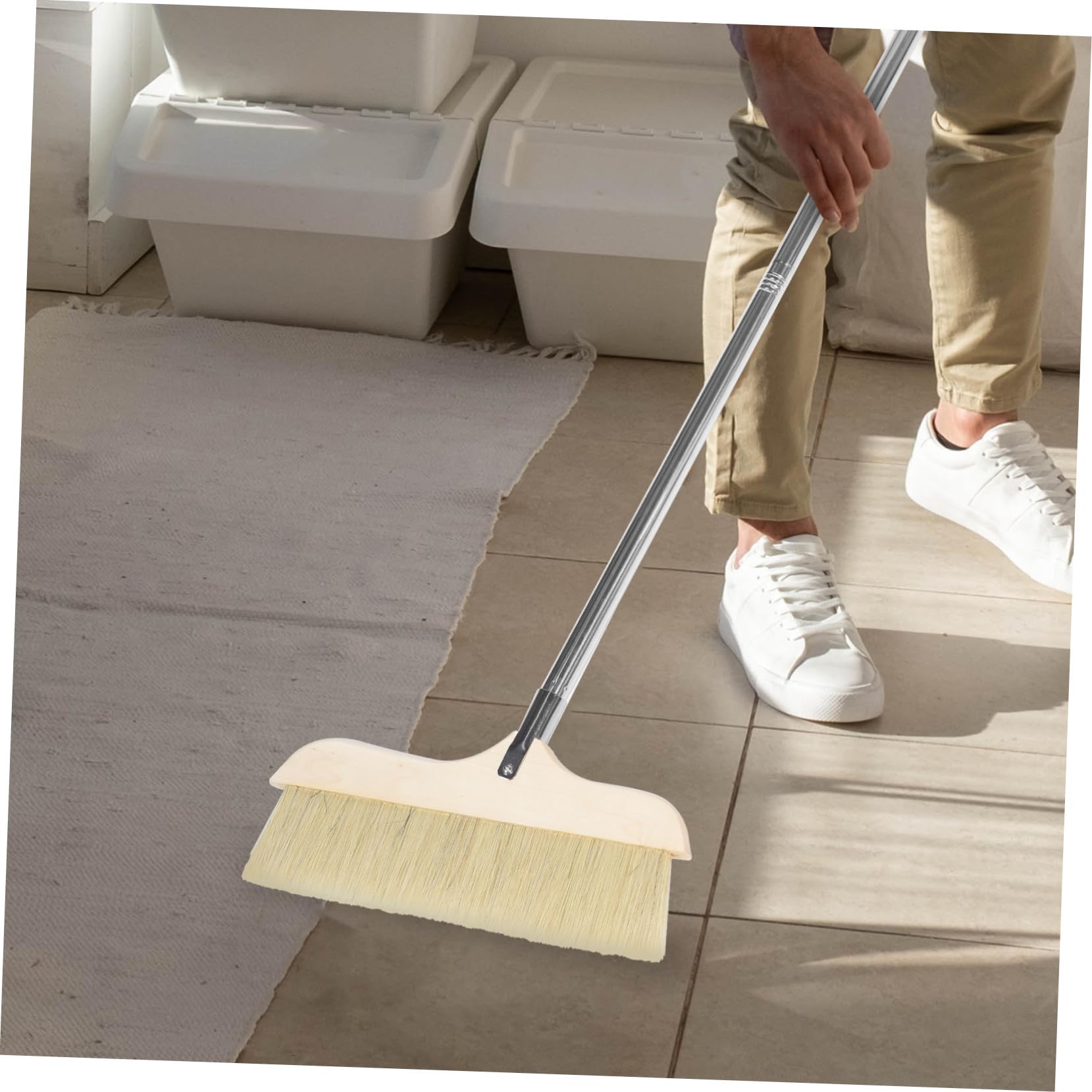 Sosoport Scopa a Manico Lungo Smontabile in Legno con Setole Morbide