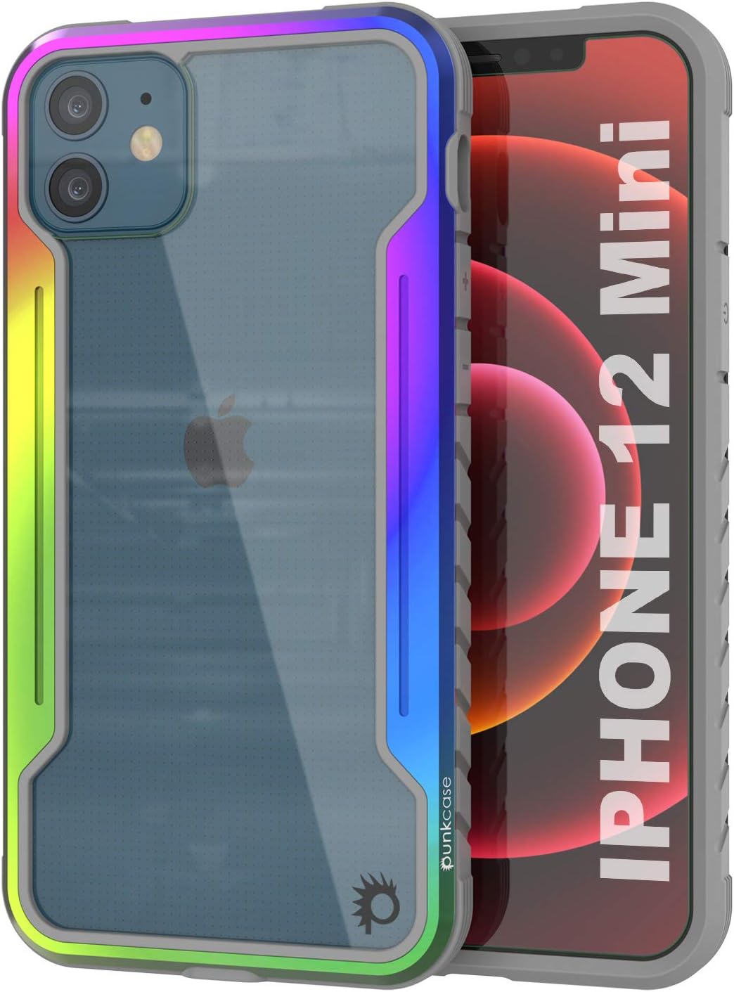 Punkcase Designed for iPhone 12 Mini [Armor Stealth Series] Protective Military Grade Cover W/Aluminum Frame [Clear Back] Ultimate Drop Protection for iPhone 12 Mini (5.4") (2020) (Rainbow)