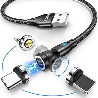 CJOY 7Pin Magnetic Charging Cable (2Pack, 3.3/6.6ft), 360°&180°Magnetic Fast Charging Cable (3A)/Magnetic Phone Charger Cord/USB C Magnetic charger Cable-Data Transfer for Type C, Micro USB, i-Product