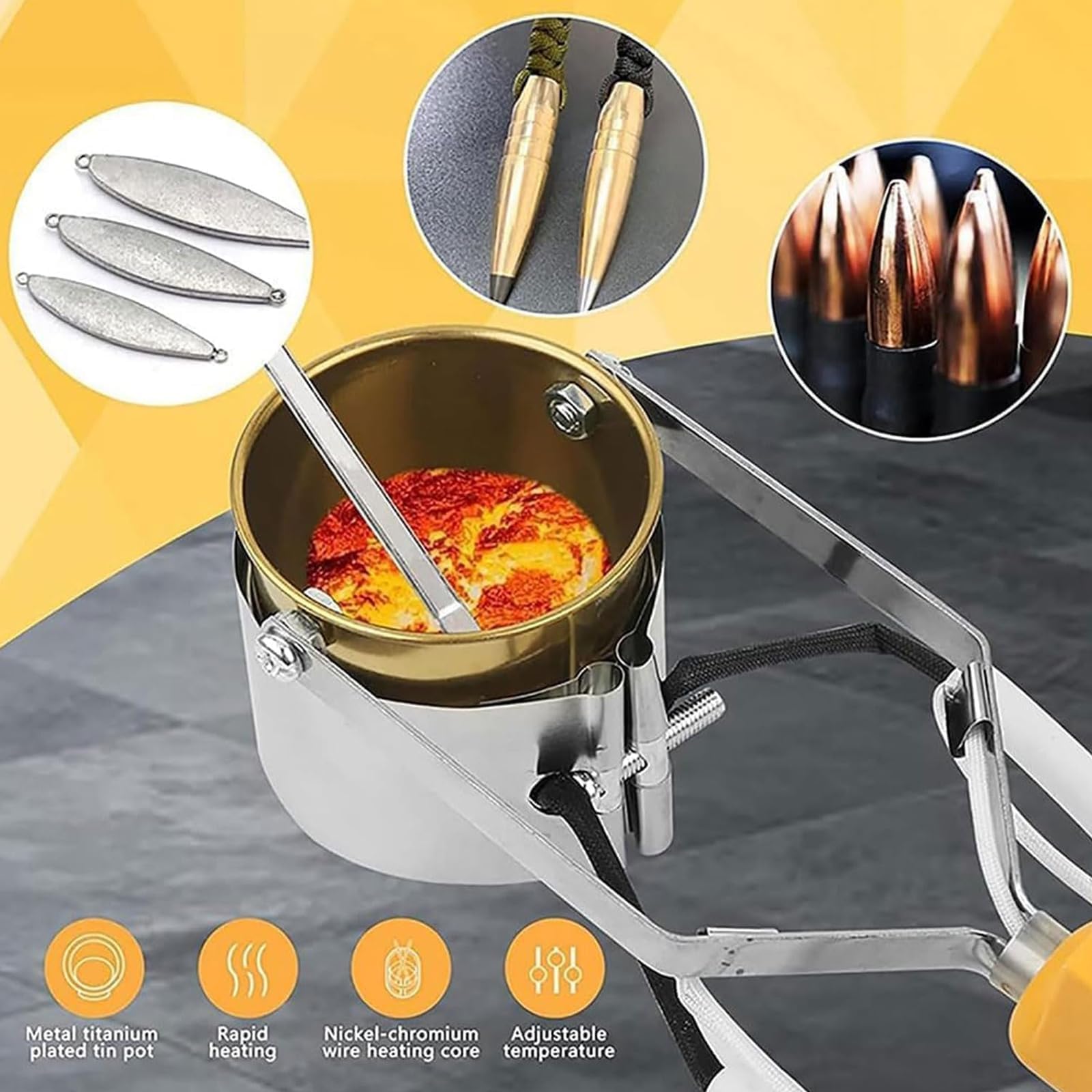 Crogiolo Elettrico per Piombo, Forno di Fusione per Stagno da 3000 G, Crogioli da 380 W per Fusione di Metallo, Intervallo di Temperatura 150-450 ℃, Kit Crogiolo per Piombo per Stampi per Pesi