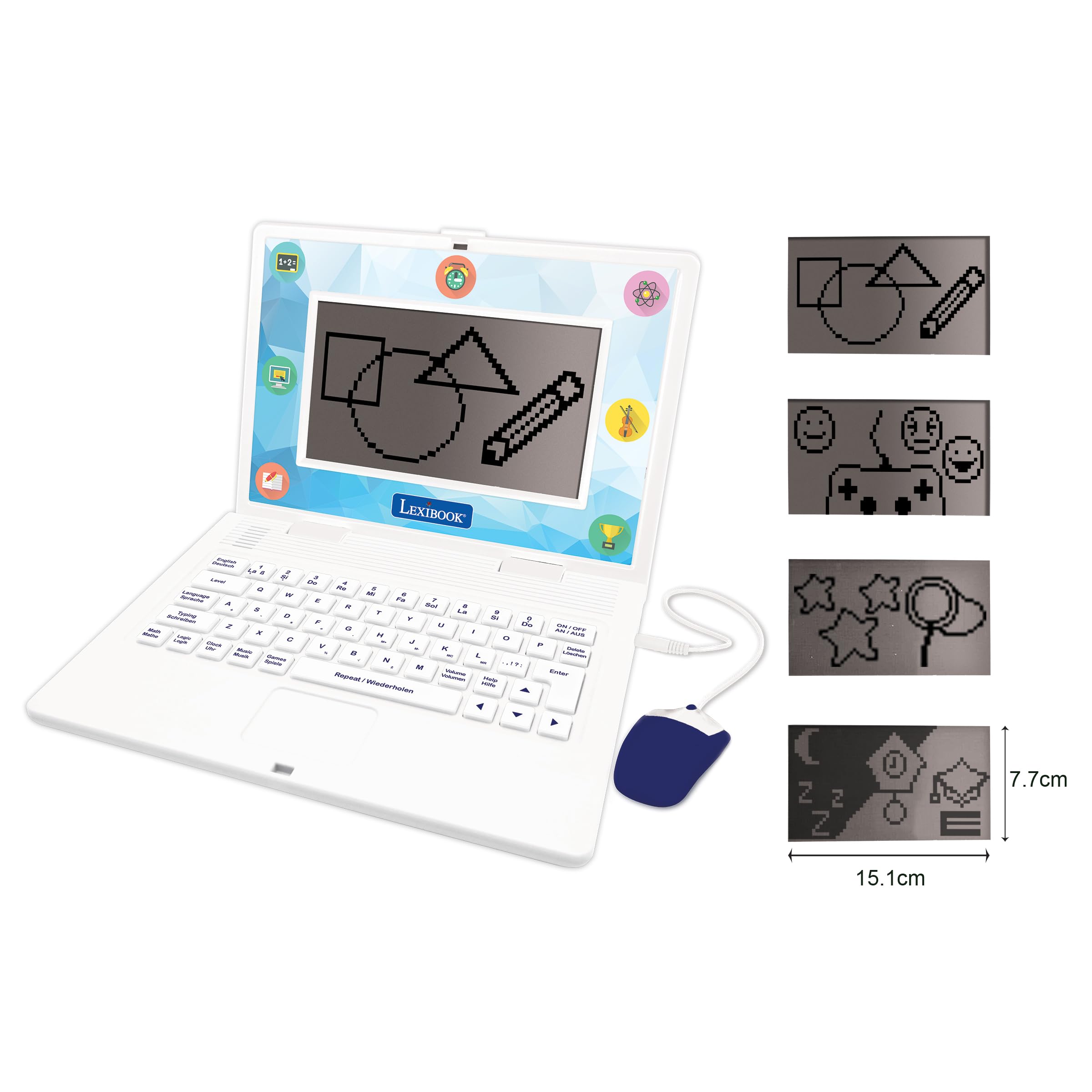 Lexibook, Dwujęzyczny i Pedagogiczny Laptop w Języku Angielskim, Niemieckim, 170 Aktywności do Nauki, Gier i Muzyki, Duży Ekran, JC599i3