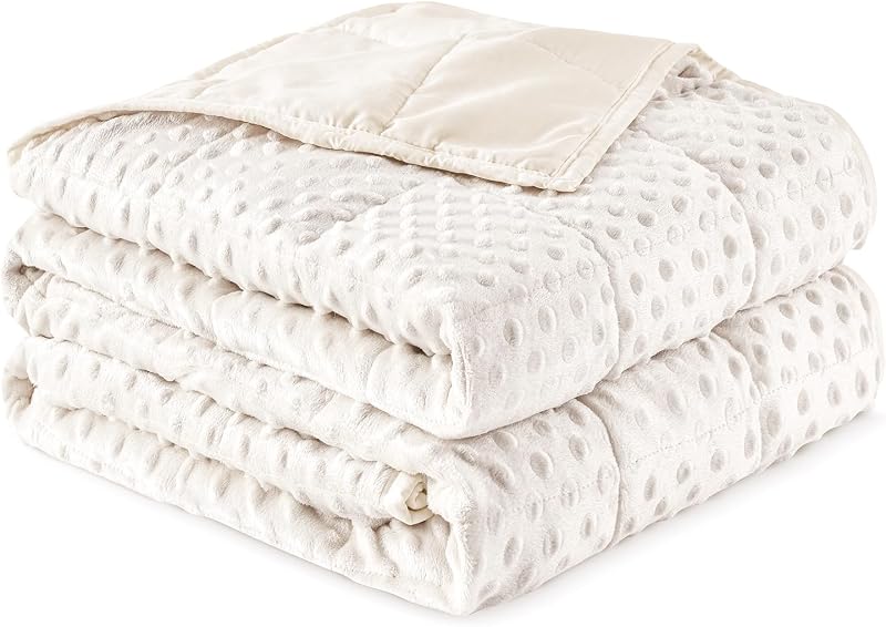 Weighted Blanket for Adults, Queen Size, 20 lb 60 x 80 inch | Cooling Soft Minky; Breathable Fabric; Calm & Nap; Machine Washable; Heavy Throw With Glass Beads for Bed Sleep; White