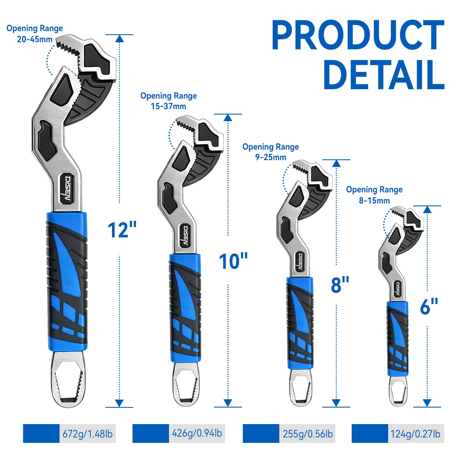 DISEN Adjustable Pipe Wrenches - 4-Piece Set -2 DISEN Adjustable Pipe Wrenches - 4-Piece Set -2
