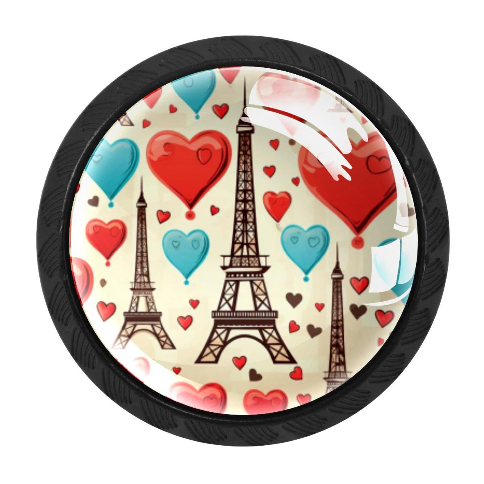 Chenzzzz Multicolored 01 4 Pieces Round Cabinet Knobs Eiffel Tower Valentine's Day Dresser Knobs Pulls Handles With Screws For Drawer Pulls Handles Knobs Door Knobs