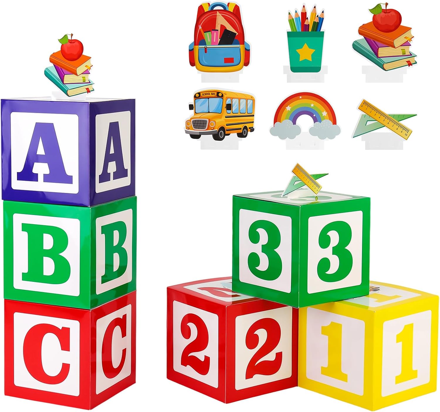 6 Pcs ABC 123 Decorations, 30 x 30 cm Alphabet ABC 123 Blocks | Number Blocks Birthday Decorations, Abc Blocks, Back to School Birthday Party Decor, School Graduation Birthday Party Decor