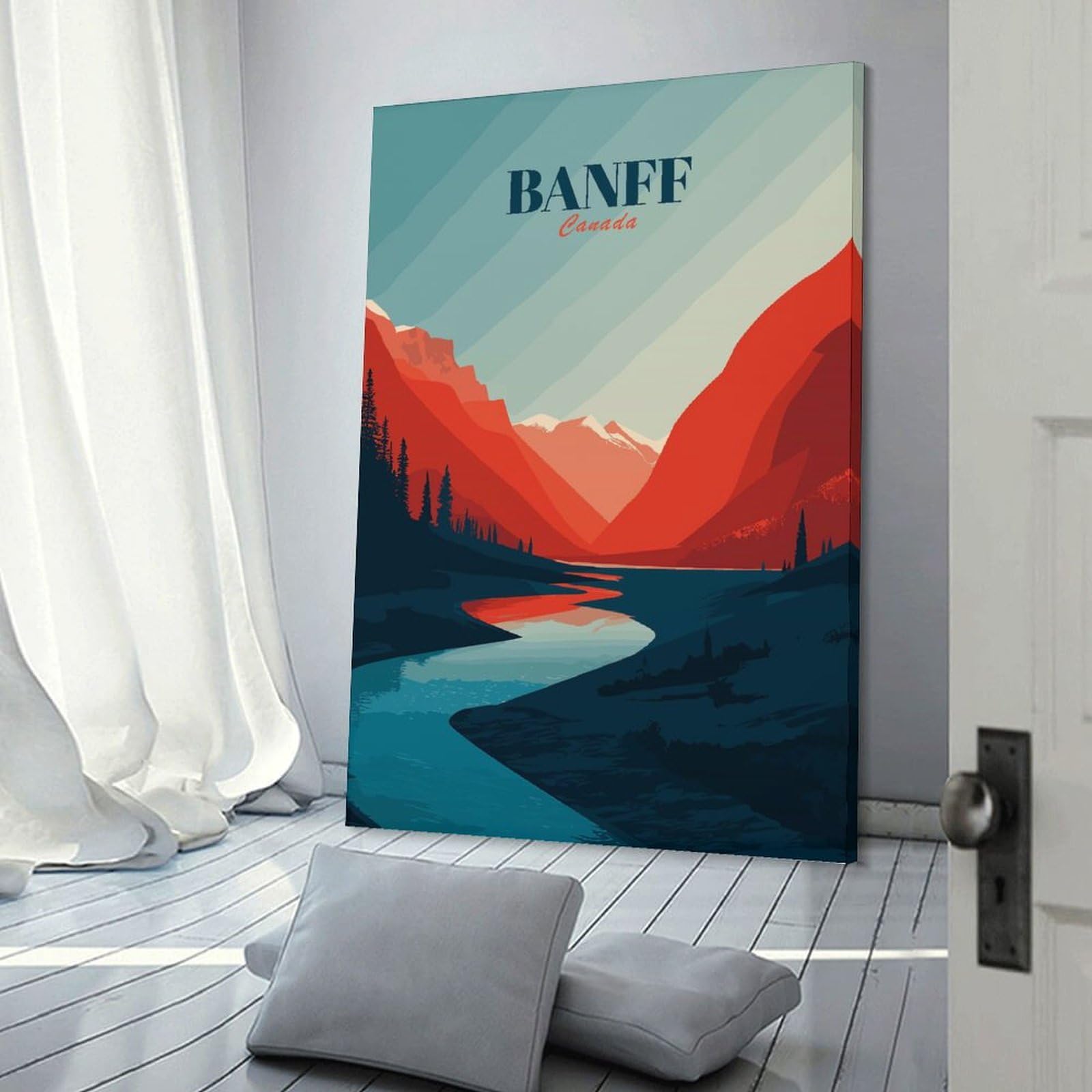 Junmoney Canvas Wall Art Banff Canada Landscape Illustration, 12x18inch(30x45cm), for Living Room, Lounge Or Sitting Room, Canvas Styling for A Polished Room Look