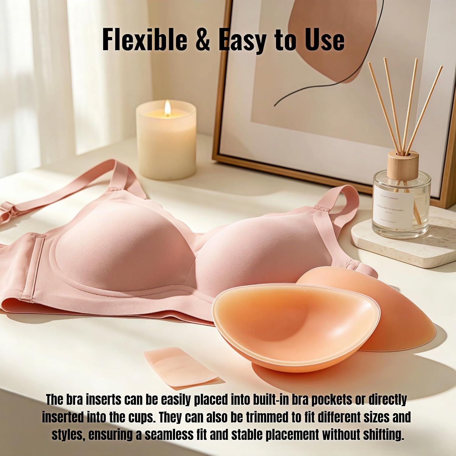 Silicone Bra Inserts Push Up Pads, Non-Adhesive Reusable Invisible Breast Enhancers for A-D Cup, Add 2 Cup Size Natural Look, Unlined Bra Paddings for Bikini Swimsuit Wedding Dress Beige 1 Pair