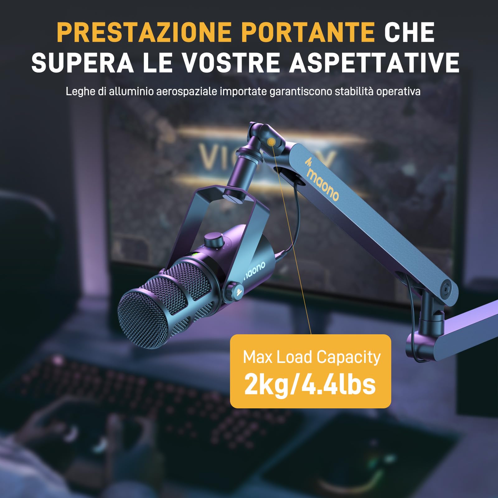 MAONO Bras Microphone - Bras Microphone Low Profile avec Gestion de Câbles, Espace de Travail Épuré, Pince de Bureau, Réglage Précision pour Podcast/Streaming/Gaming/Bureau Domicile - BA92 Noir