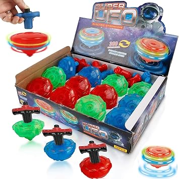 12-Pack Light Up Spinner Tops - UFO Spinning Tops with Gyroscope, LED Flashing Toy Bulk Novelty Party Favors & Fun Stocking Stuffers, Goodie Bag Fillers for Kids