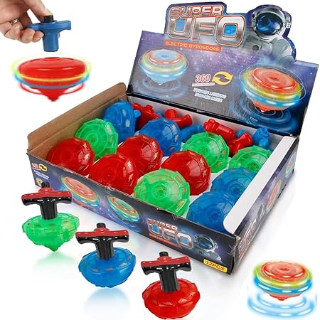 12-Pack Light Up Spinner Tops - UFO Spinning Tops with Gyroscope, LED Flashing Toy Bulk Novelty Party Favors & Fun Stocking Stuffers, Goodie Bag Fillers for Kids