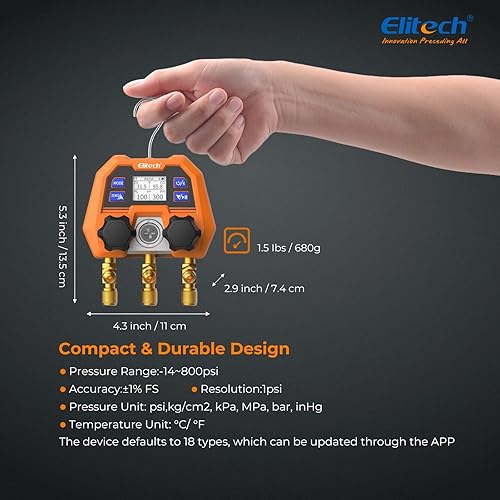 Miniatura 5 de Elitech Manómetro digital inteligente con mangueras, medidor de presión tradicional subverso, DMG-4B