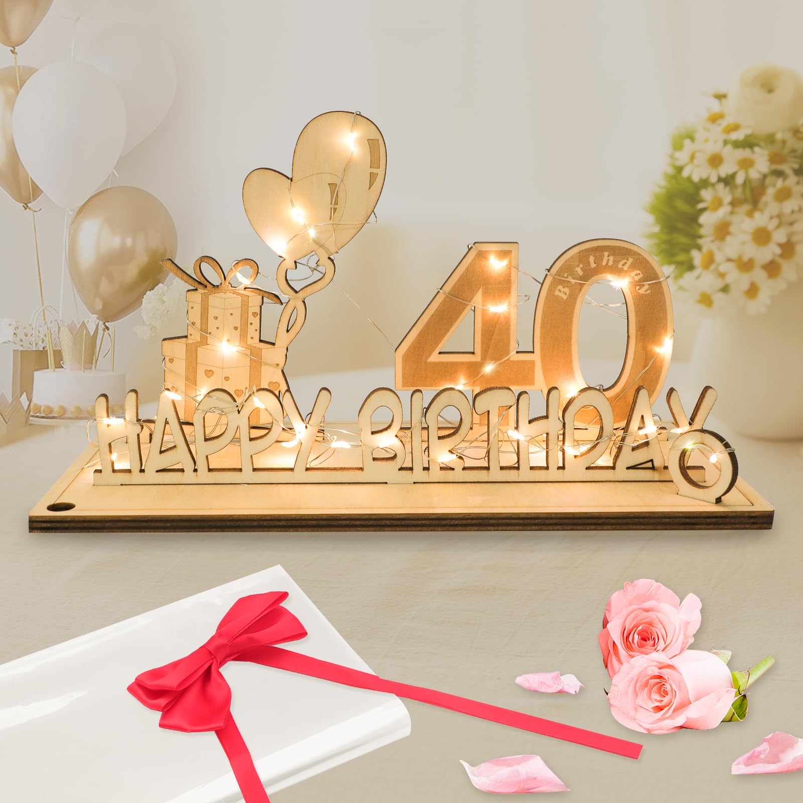 Seutgjie Regalos Originales de 40 Cumpleaños para Hombre y Mujer Regalo 40 años con Tira de Luces LED y Libro de visitas para Aniversarios