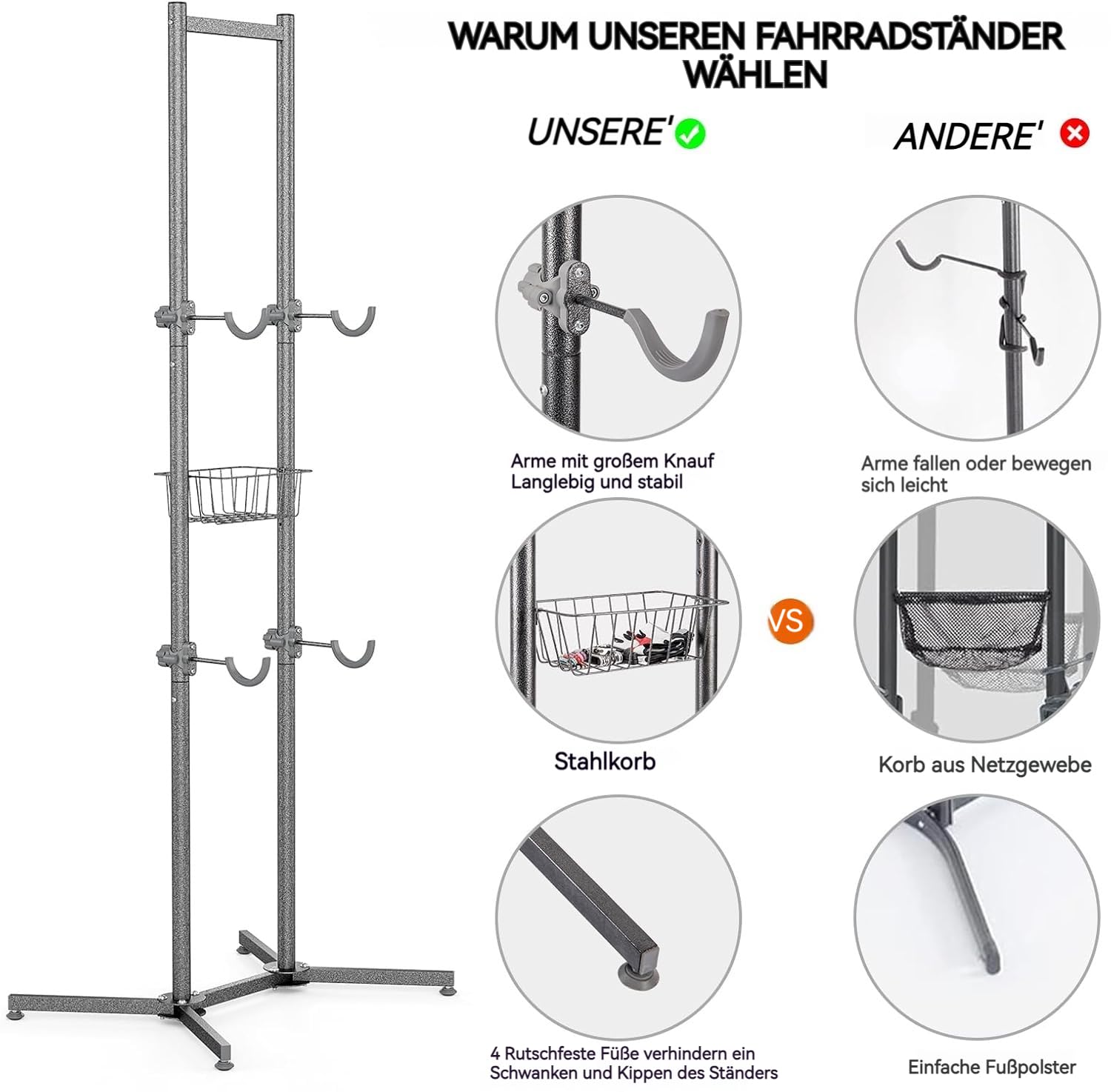 CXWXC Support de vélo pour 2/4 vélos - Charge maximale : 50 kg - Support de vélo pour l'intérieur et Le Garage - Rangement en Plein air