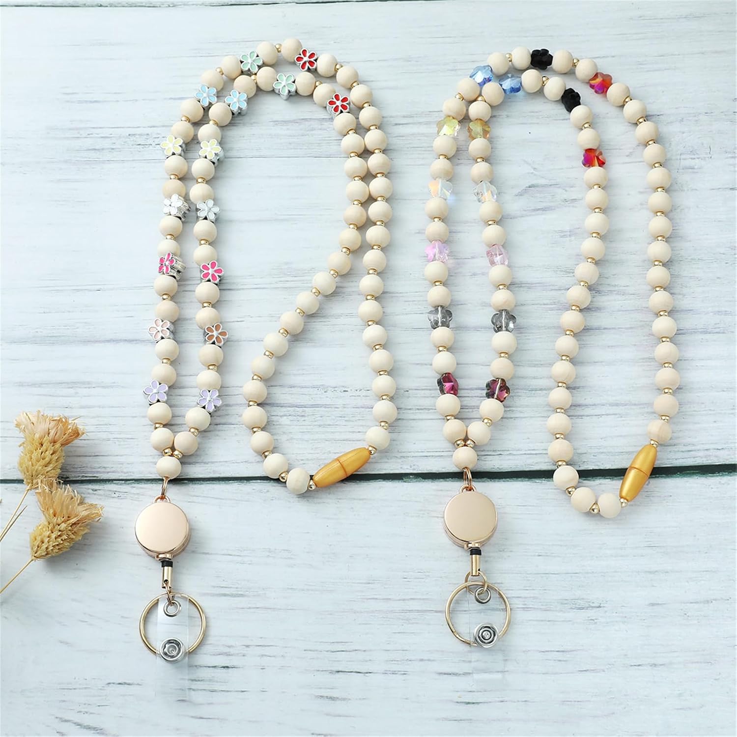 Retractable Lanyards for ID Badges and Keys, Wooden Beaded Lanyards for Women, Cute Teacher Lanyard image 3