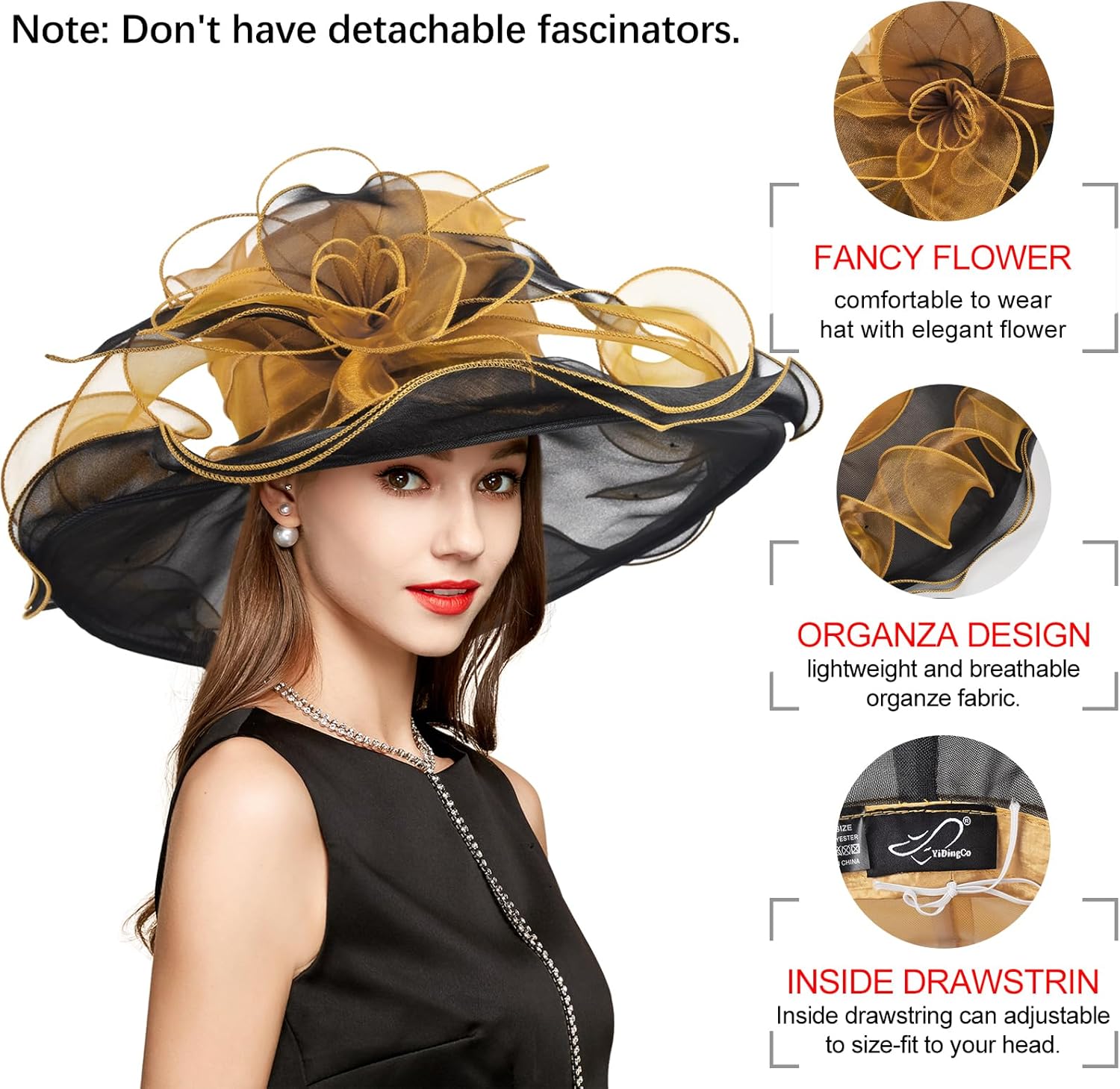 YIDINGCO 2026 Derby Hats for Women Ladies, Classy Organza Sun Hat, Church Tea Party Wedding Kentucky Fascinator Hat - Image 5