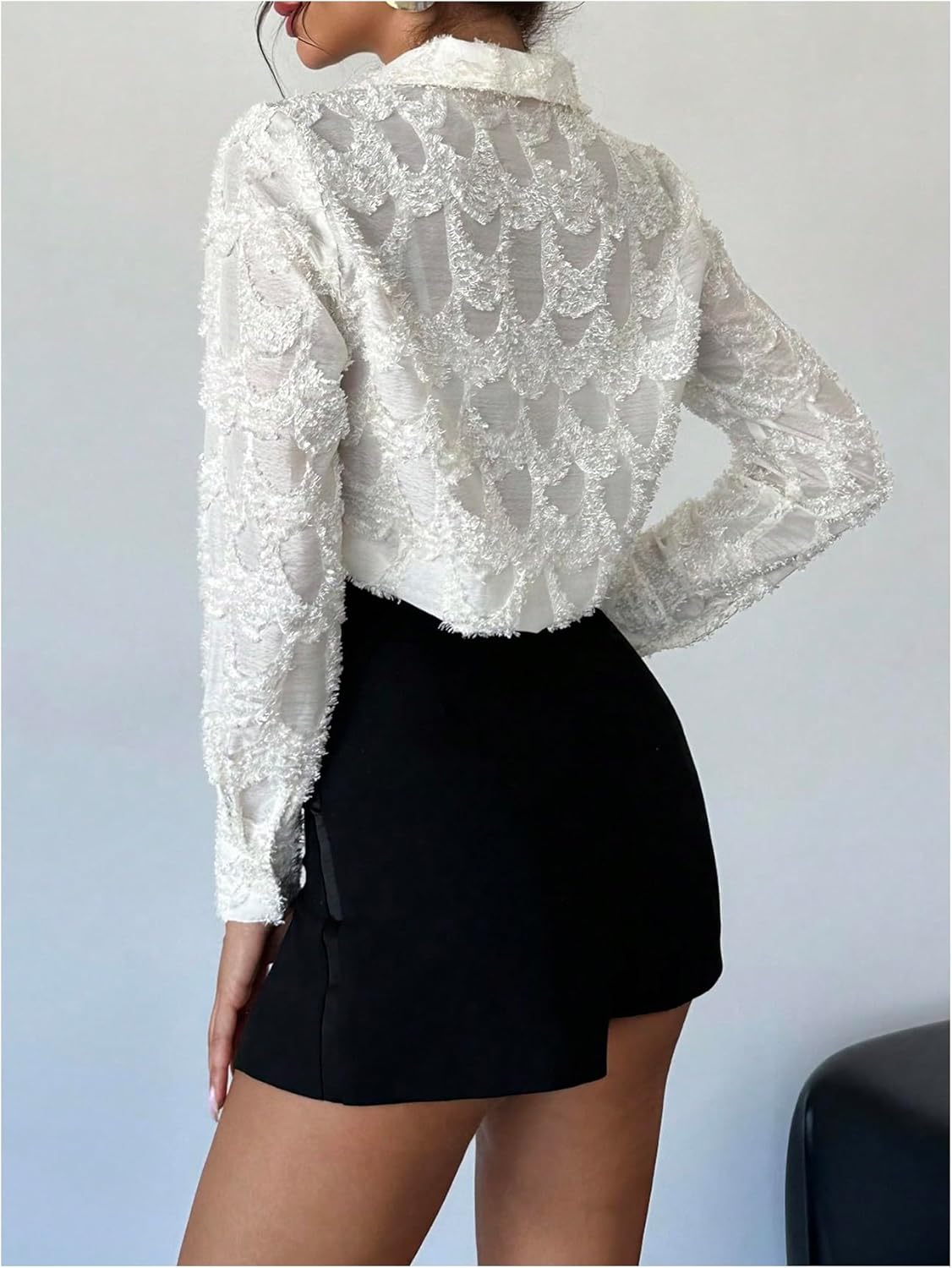 WDIRARA Women's Collared V Neck Long Sleeve Blouse Work Office Tops Shirts - Image 3