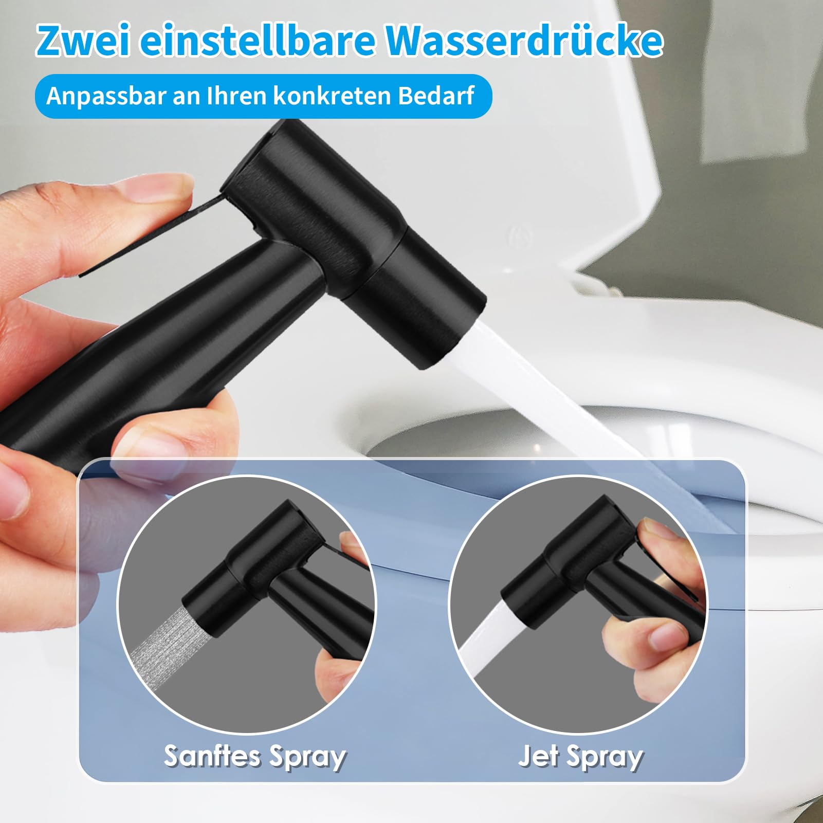 Edelstahl Bidet Handbrause für Toilette mit Dual-Modus (Jet/Sanft Sprayer), WC Dusche Hand Bidet Set mit Doppelsteuerventil, Schlauch, Wandhalterung für G1/2 Anschluss, Einfache Montage