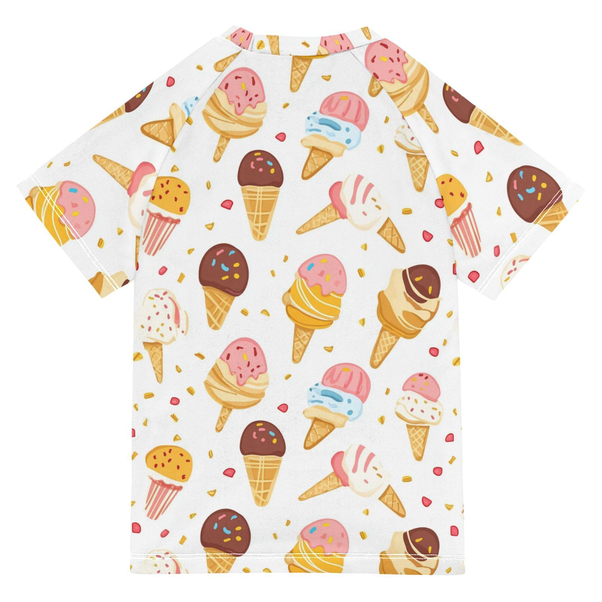 Wudan Cute Ice Cream Bathing Suit Girls Short Sleeves Rash Guard Boys Swimwears Baseball Shirts for Little Boy 11-12Y