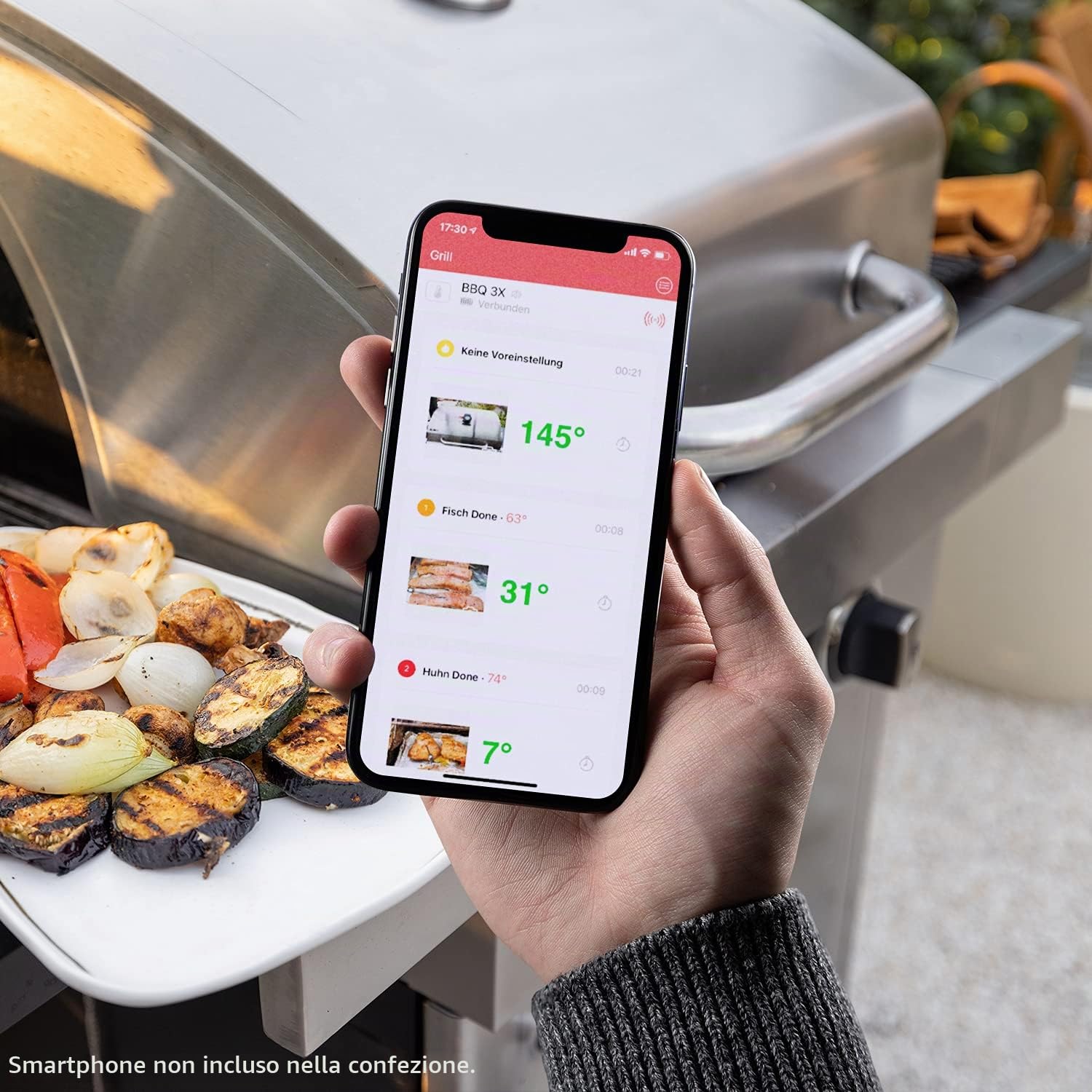 TFA Dostmann Hyper BBQ smart wireless termometro per BBQ, 14.1513.01, per Grill/Barbecure/Affumicatore/Griglia porta, smartphone app in italiano, nero