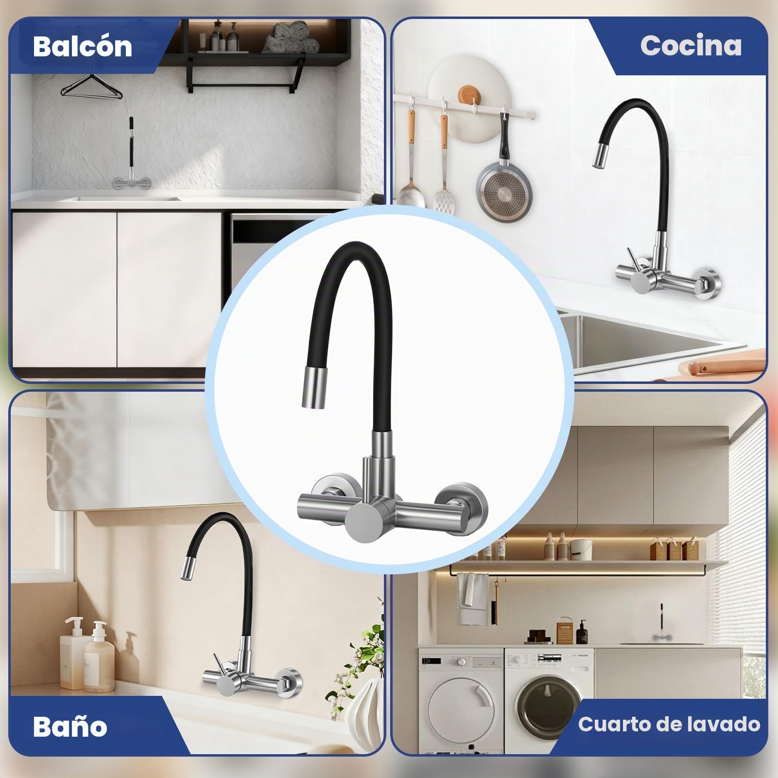 Grifo de cocina flexible negro, grifo de cocina con dos modos para agua fría y caliente, brazo giratorio de 360 grados, para cocina, baño y lavandería