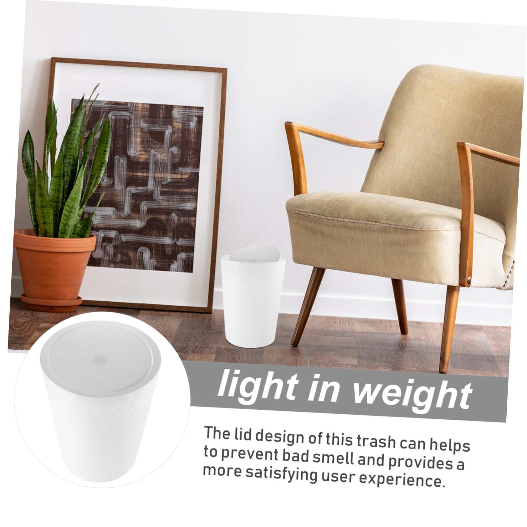 Hohopeti Trash Can Bathroom Compact Small Trash Cans for Bedroom Office Sturdy Plastic Lid Large Capacity White