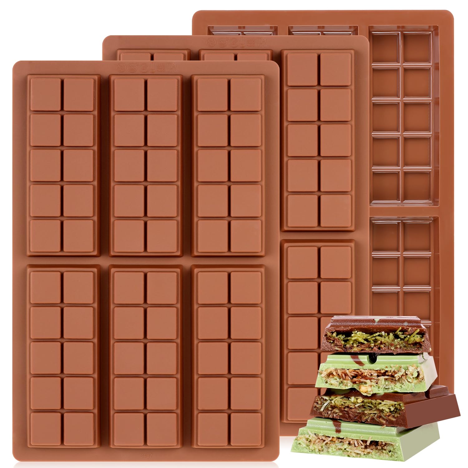 Molde de barra de chocolate, moldes antiadherentes de chocolate Dubai, molde de silicona de grado alimenticio para barra de chocolate profundo para pistacho, caramelos, juego de 3