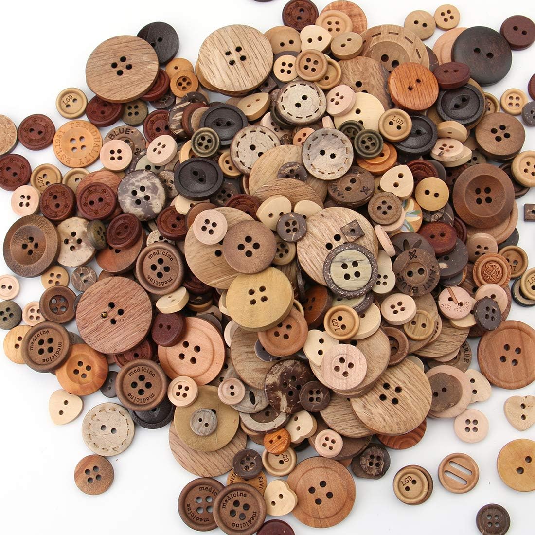 Tosnail 2400 Pieces Wooden Buttons, Round Craft Buttons, Sewing Buttons, Assorted Sizes and Shapes for DIY Button Painting, Handmade Ornaments